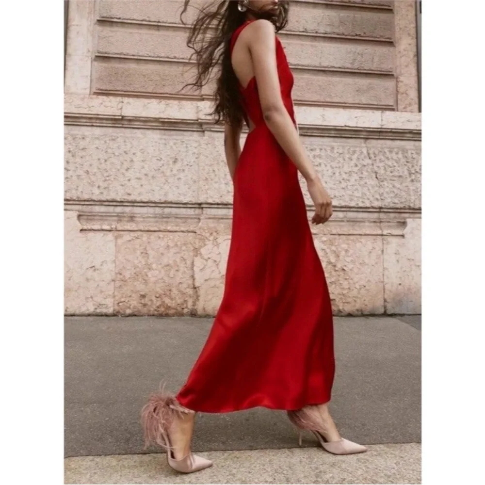 Zara One-Shoulder Satin Slip Summer Dress in Copper bronze color - Picture 10 of 10